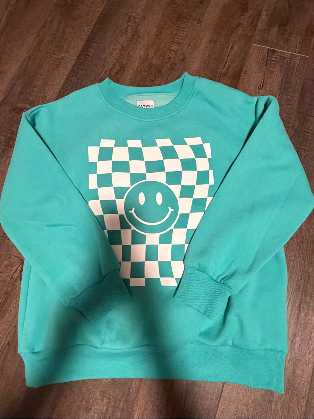 Katydid Teal Checkerboard Smile Sweatshirt